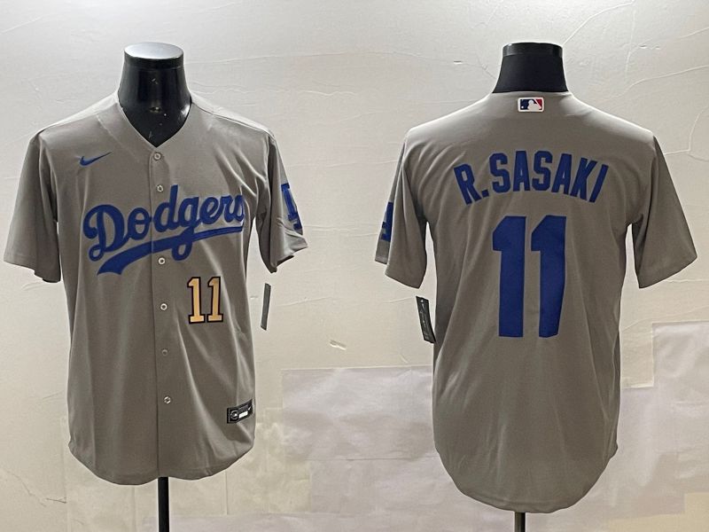Men Los Angeles Dodgers #11 R.Sasaki Grey Game 2025 Nike MLB Jersey style 11